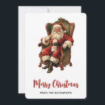 Santa Traditional Christmas Feestdagenkaart<br><div class="desc">Een platte kerstkaart met een afbeelding in  stijl met een klassieke kerstman die in een ouderwetse armstoel zit. Heerlijk traditioneel kerstontwerp.</div>