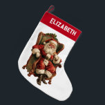 Santa Traditional Christmas Grote Kerstsok<br><div class="desc">Kerstkous gepersonaliseerd met een naam. Ontworpen met een  stijl afbeelding met klassieke Sinterklaas zittend in een ouderwetse armstoel. Heerlijk traditioneel kerstontwerp.</div>