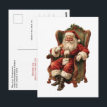 Santa Traditional Christmas Holiday Briefkaart<br><div class="desc">Kerst briefkaart met een  stijl afbeelding met klassieke Sinterklaas zittend in een ouderwetse armstoel. Heerlijk traditioneel kerstontwerp.</div>