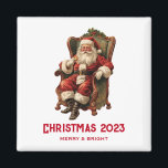 Santa Traditional Christmas Magneet<br><div class="desc">Een magneet met een afbeelding in  stijl met een klassieke Sinterklaas die in een ouderwetse armstoel zit. Heerlijk traditioneel kerstontwerp.</div>