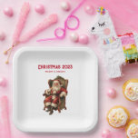 Santa Traditional Christmas Papieren Bordje<br><div class="desc">Papieren borden met een afbeelding in  stijl met een klassieke Sinterklaas zittend in een ouderwetse armstoel. Heerlijk traditioneel kerstontwerp.</div>