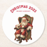 Santa Traditional Christmas Ronde Kartonnen Onderzetter<br><div class="desc">Papieren onderzetters met een afbeelding in  stijl met een klassieke Sinterklaas zittend in een ouderwetse armstoel. Heerlijk traditioneel kerstontwerp.</div>