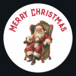Santa Traditional Christmas Ronde Sticker<br><div class="desc">Stickers met een afbeelding in  stijl met een klassieke Sinterklaas die in een ouderwetse armstoel zit. Heerlijk traditioneel kerstontwerp.</div>