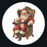Santa Traditional Christmas Ronde Sticker<br><div class="desc">Stickers met een afbeelding in  stijl met een klassieke Sinterklaas die in een ouderwetse armstoel zit. Heerlijk traditioneel kerstontwerp.</div>