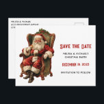 Santa Traditional Christmas Save the Date Uitnodiging Briefkaart<br><div class="desc">Sla het date briefkaart op met een  stijl afbeelding met klassieke Sinterklaas zittend in een ouderwetse armstoel. Heerlijk traditioneel kerstontwerp.</div>