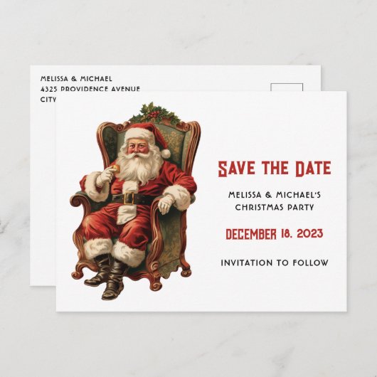 Santa Traditional Christmas Save the Date Uitnodiging Briefkaart (Voorkant / Achterkant)