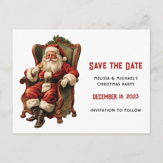 Santa Traditional Christmas Save the Date Uitnodiging Briefkaart (Voorkant)