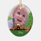 Santa train gepersonaliseerde kerstfotoversiering keramisch ornament (Rechts)
