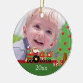 Santa train gepersonaliseerde kerstfotoversiering keramisch ornament (Links)