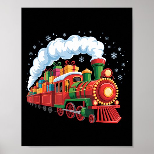 Santa Train Lights Snow Christmas Funny Winter Hol Poster (Voorkant)