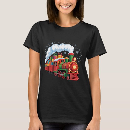Santa Train Lights Snow Christmas Funny Winter Hol T-shirt (Voorkant)