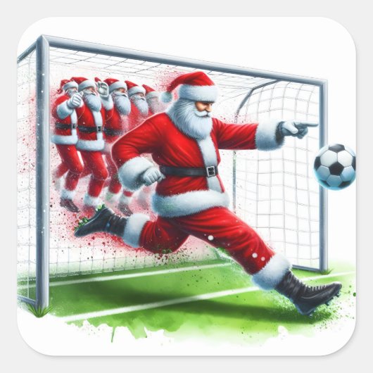 Santa trapt een Voetbal in een feestelijk wintersp Vierkante Sticker (Voorkant)