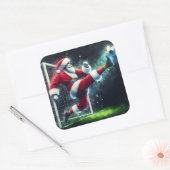 Santa trapt een Voetbal in een feestelijke sfeer Vierkante Sticker (Envelop)