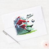 Santa trapt een Voetbal voor de lol! Vierkante Sticker (Envelop)