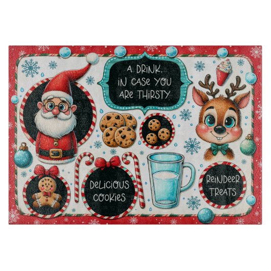 Santa Treat Board voor melk, koekjes en rendieren Snijplank (Voorkant)