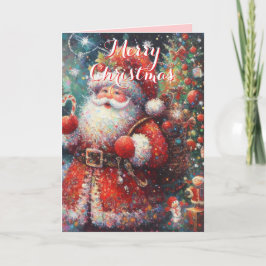 Santa & Tree – Classic Personalized Holiday Kaart
