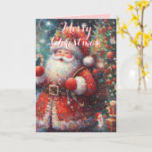 Santa & Tree – Classic Personalized Holiday Kaart (Gele Bloem)