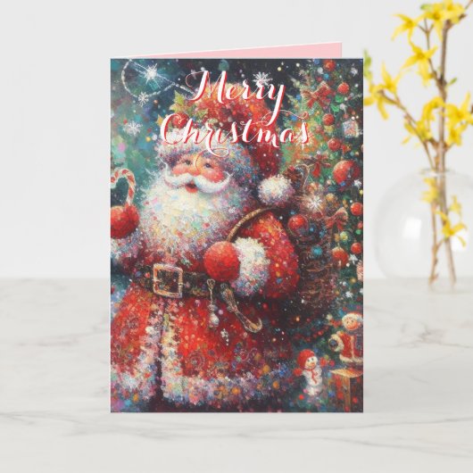 Santa & Tree – Classic Personalized Holiday Kaart (Gele Bloem)