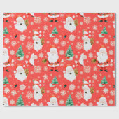 Santa Trees Sneeuwvlokken Rode Kerstmis Cadeaupapier (Vlak)
