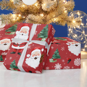 Santa Trees Sneeuwvlokken Rode Kerstmis Cadeaupapier