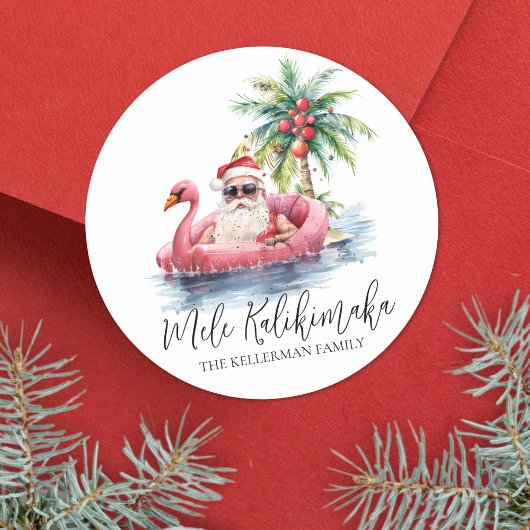 Santa Tropical Beach Mele Kalikimaka Kerstmis Ronde Sticker