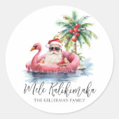 Santa Tropical Beach Mele Kalikimaka Kerstmis Ronde Sticker (Voorkant)