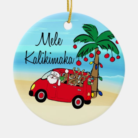 Santa Tropisch Hawaiian kerstversiering rijden Keramisch Ornament (Voorkant)