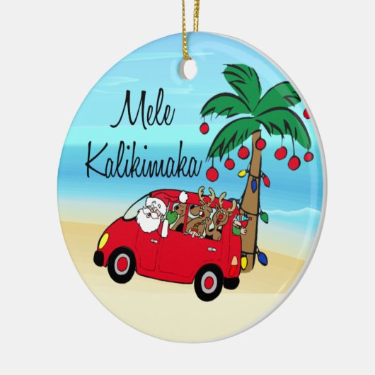 Santa Tropisch Hawaiian kerstversiering rijden Keramisch Ornament (Links)
