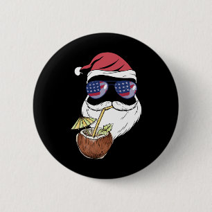 Santa Tropische Kokosdrank Kerst In Juli Zomer Ronde Button 5,7 Cm
