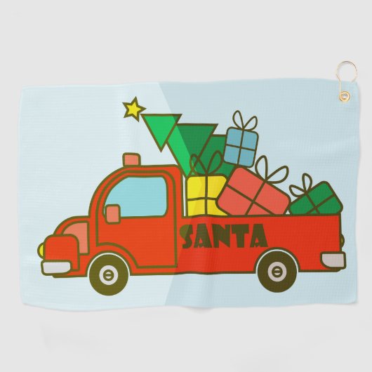 Santa truck kant uitzicht Vrolijk kerstfeest Golfhanddoek (Horizontaal)