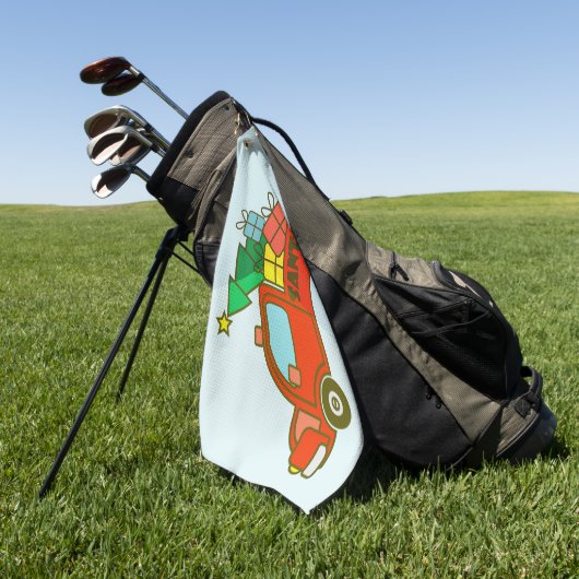 Santa truck kant uitzicht Vrolijk kerstfeest Golfhanddoek (Groen)