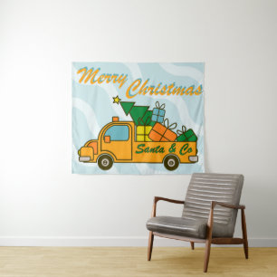 Santa truck kant uitzicht Vrolijk kerstfeest Wandkleed