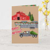 Santa Truck Trailer en Schuur Vakantie Kaart (Gele Bloem)