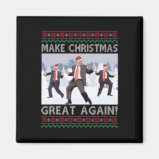 Santa Trump Dans Maak Kerstmis Groot Again Lelijk Magneet (Voorkant)