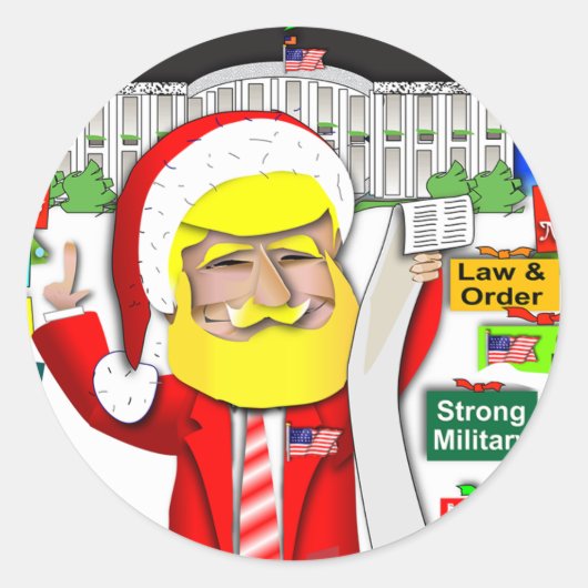 Santa Trump Ho Ho Ho Ronde Sticker (Voorkant)