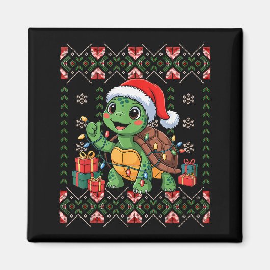 Santa Turtle Christmas Ugly Sweater Funny Holiday Magneet (Voorkant)