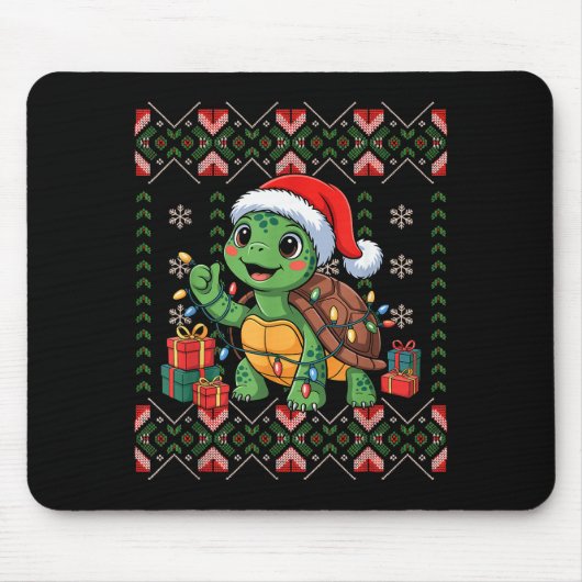 Santa Turtle Christmas Ugly Sweater Funny Holiday  Muismat (Voorkant)