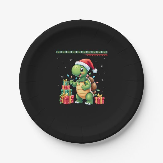 Santa Turtle Christmas Ugly Sweater Funny Holiday Papieren Bordje (Voorkant)