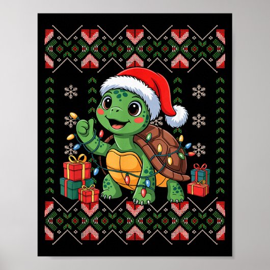 Santa Turtle Christmas Ugly Sweater Funny Holiday Poster (Voorkant)
