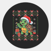 Santa Turtle Christmas Ugly Sweater Funny Holiday  Ronde Sticker (Voorkant)