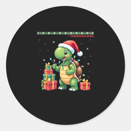 Santa Turtle Christmas Ugly Sweater Funny Holiday  Ronde Sticker (Voorkant)