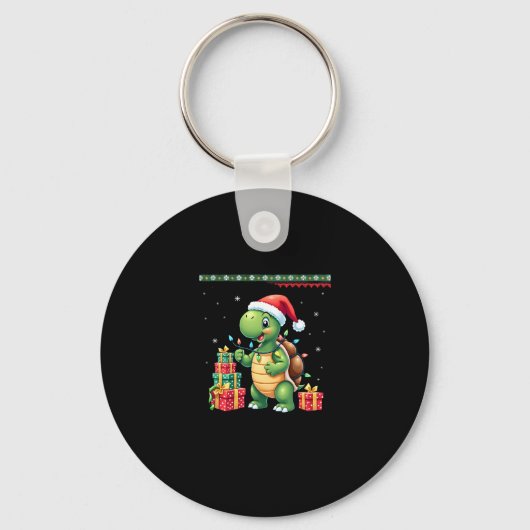 Santa Turtle Christmas Ugly Sweater Funny Holiday Sleutelhanger (Voorkant)