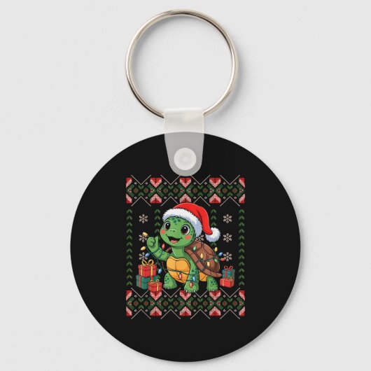 Santa Turtle Christmas Ugly Sweater Funny Holiday Sleutelhanger (Voorkant)