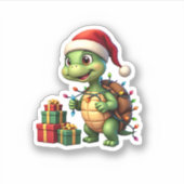 Santa Turtle Christmas Ugly Sweater Funny Holiday Sticker (Voorkant)