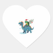 Santa Turtle Riding T-Rex Reindeer Christmas Light Hart Sticker (Voorkant)