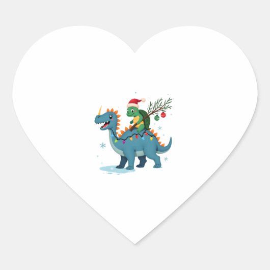 Santa Turtle Riding T-Rex Reindeer Christmas Light Hart Sticker (Voorkant)