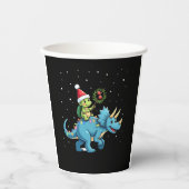 Santa Turtle Riding T-Rex Reindeer Christmas Light Papieren Bekers (Voorkant)