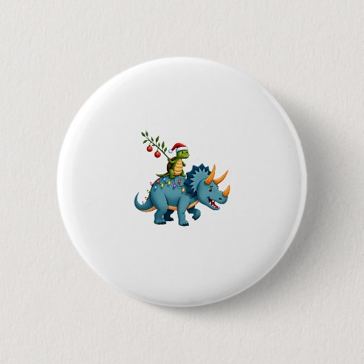 Santa Turtle Riding T-Rex Reindeer Christmas Light Ronde Button 5,7 Cm (Voorkant)