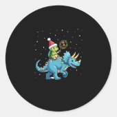 Santa Turtle Riding T-Rex Reindeer Christmas Light Ronde Sticker (Voorkant)