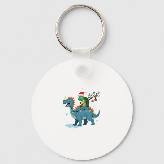 Santa Turtle Riding T-Rex Reindeer Christmas Light Sleutelhanger (Voorkant)